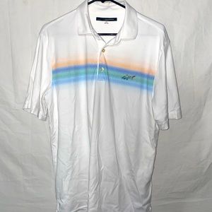 GREG NORMAN Men's White/ Multicolor Chest Stripe Golf Polo Shirt Size Medium